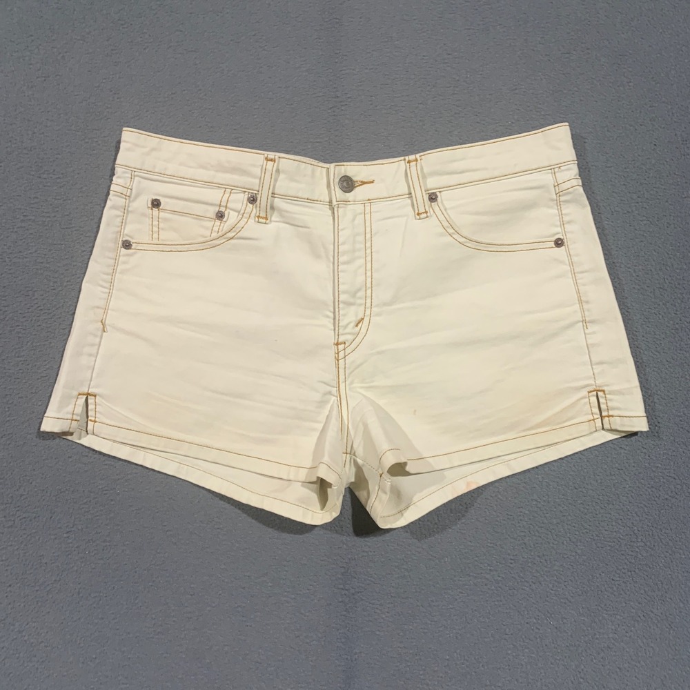 Levis Girls 13JR Off White Denim Shorts Cream Stretch Side Slit Zip Fly 5 Pocket